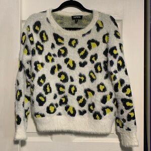 Express Fuzzy Balloon Sleeve Animal Print Sweater
